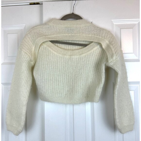 Sweaty Betty White Mohair Wool Blend Sweater Cropped Open Back Size S - Picture 4 of 11